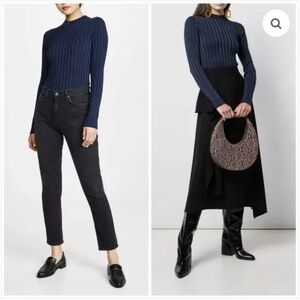 VINCE MOCK neck cotton stretch sweater in aqua blue